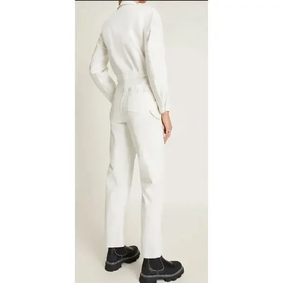 RIVET UTILITY Powerhouse White Stretch Denim Long Sleeve Jumpsuit Sz M $425 - Picture 2 of 15